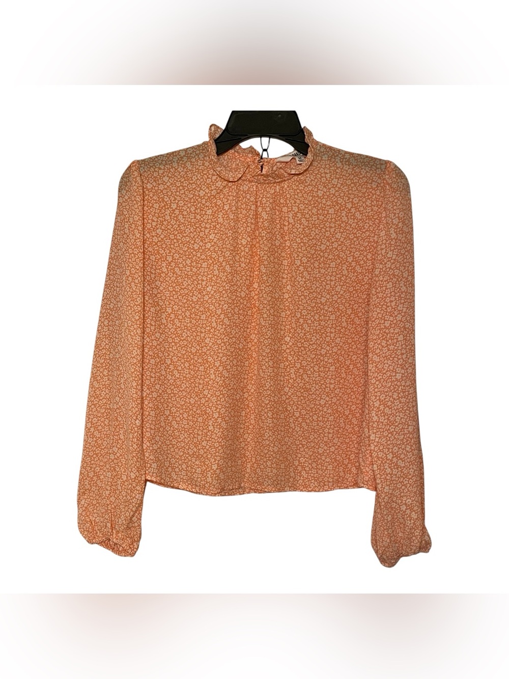 BB DAKOTA STEVE MADDEN Top Orange White Floral Long Sleeved Ruffle Neck